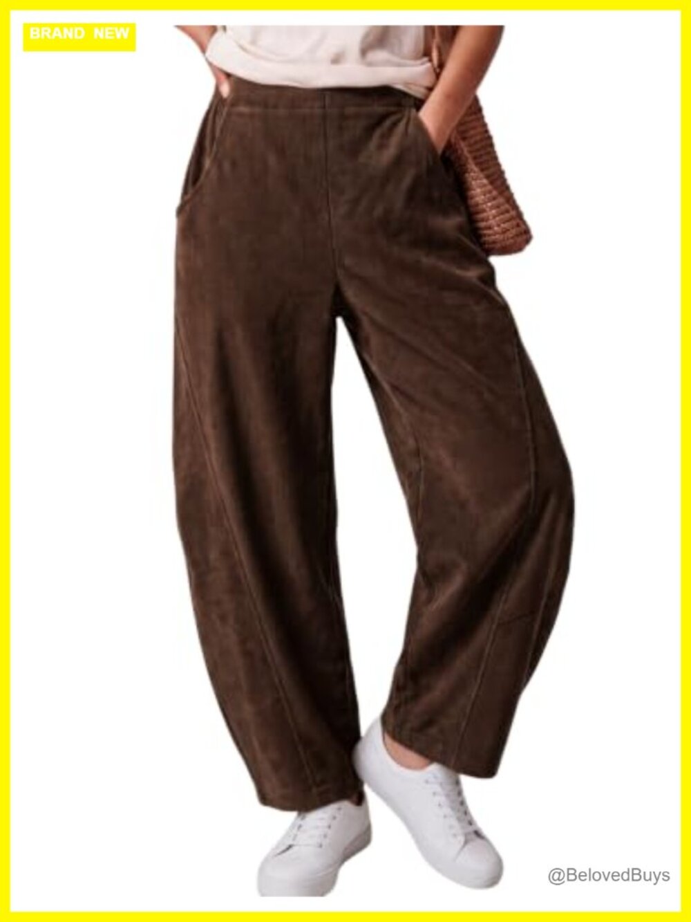 Corduroy Barrel Pants Elastic Waist Wide Leg Baggy Trousers